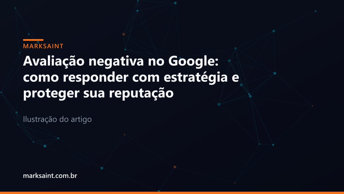 Interface corporativa moderna destacando otimização de perfil empresarial e SEO local em tons de azul marinho e laranja